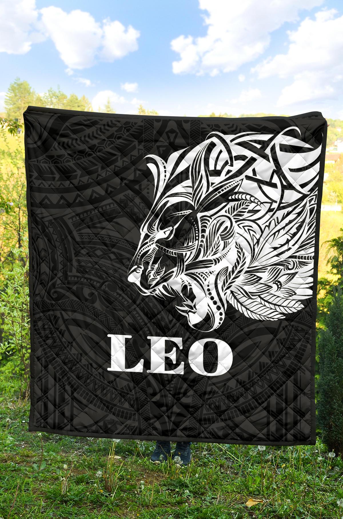 Sun In Leo Zodiac Premium Quilt Polynesian Tattoo Simple - White - Polynesian Pride