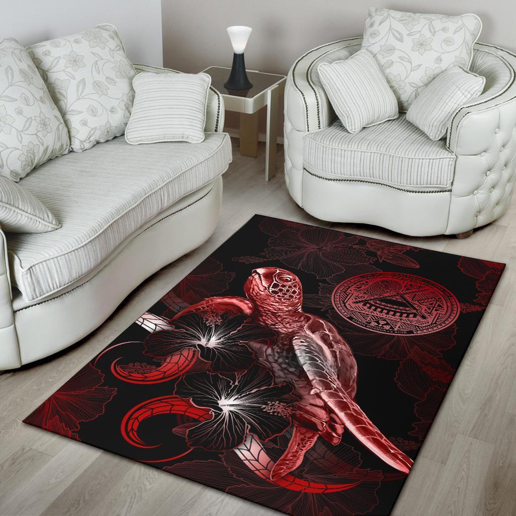 American Samoa Polynesian Area Rugs - Turtle With Blooming Hibiscus Red - Polynesian Pride
