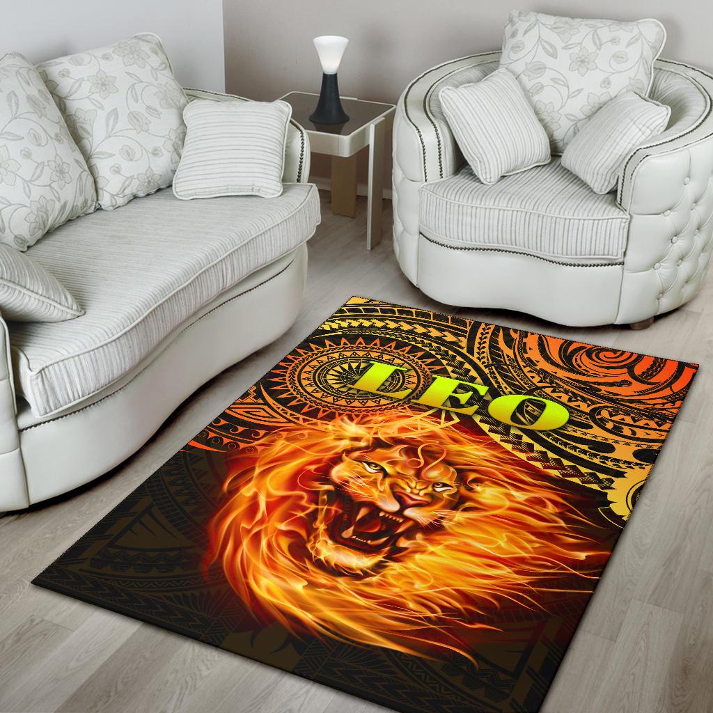 Sun In Leo Zodiac Area Rug Polynesian Tattoo Unique Vibes - Polynesian Pride