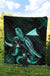 Tokelau Polynesian Premium Quilt - Turtle With Blooming Hibiscus Turquoise - Polynesian Pride