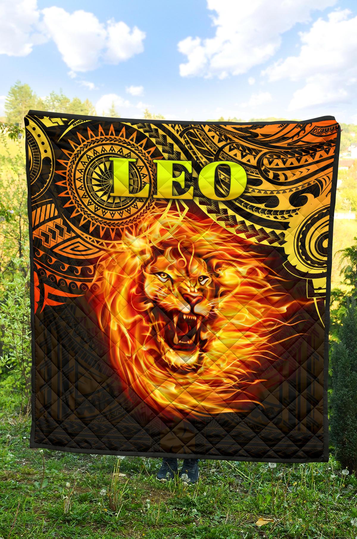 Sun In Leo Zodiac Premium Quilt Polynesian Tattoo Unique Vibes - Polynesian Pride