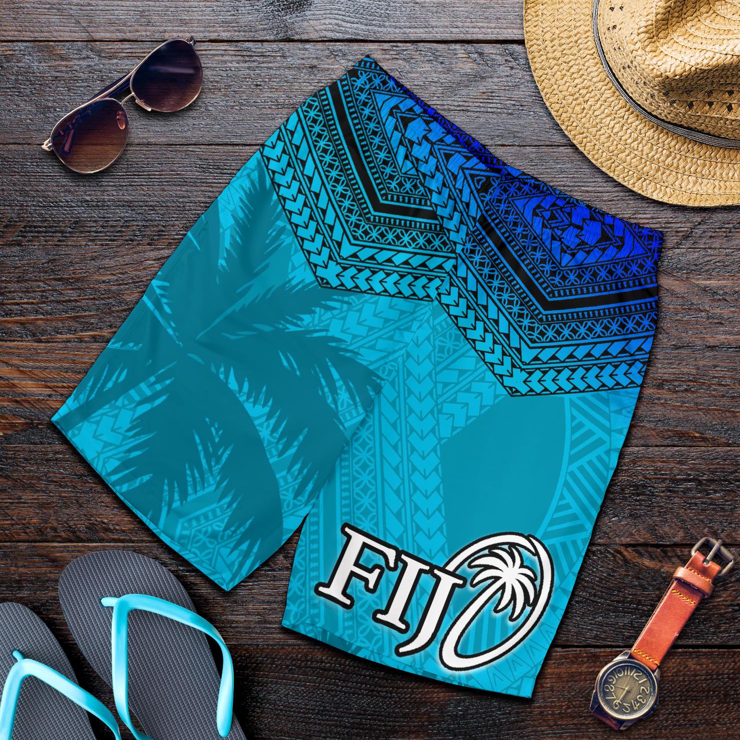 Fiji Rugby Polynesian All Over Print Men's Shorts Blue Blue - Polynesian Pride