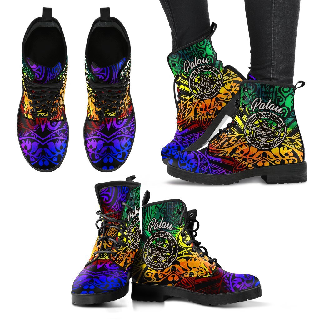 Palau Leather Boots - Rainbow Polynesian Pattern - Polynesian Pride
