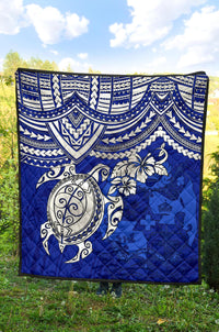 Tonga Polynesian Premium Quilts - Tonga Coat Of Arms & Blue Turtle Hibiscus - Polynesian Pride
