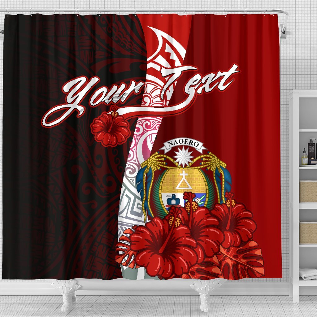 Nauru Polynesian Custom Personalised Shower Curtain - Coat Of Arm With Hibiscus - Polynesian Pride