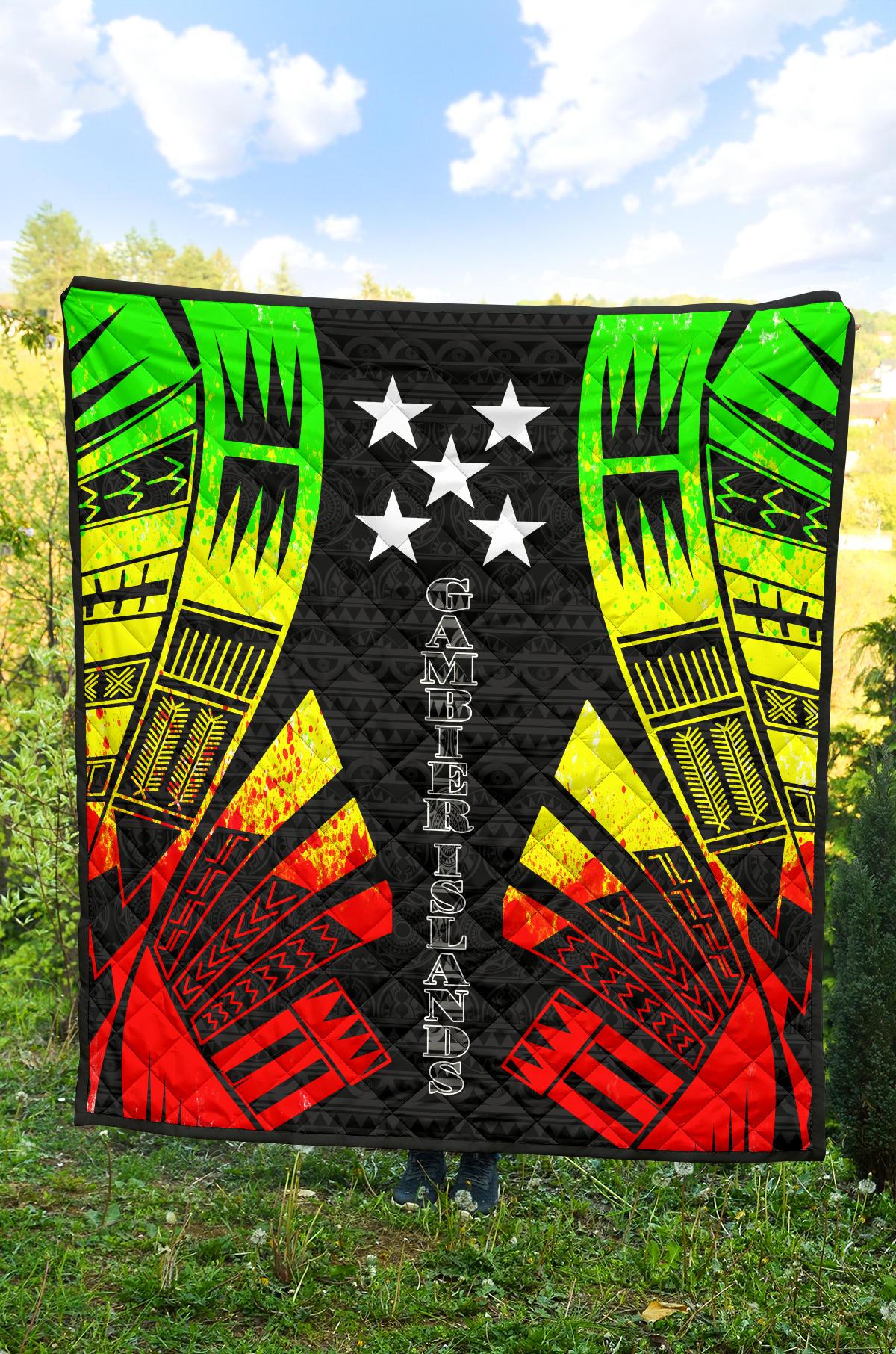 Gambier Islands Premium Quilt - Gambier Islands Flag Polynesian Reggae Tattoo - Polynesian Pride