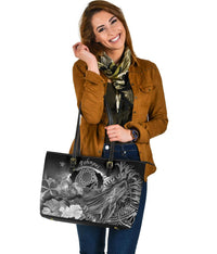 Pohnpei Leather Tote Bag - Humpback Whale with Tropical Flowers (White) - Polynesian Pride