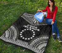 Cook Islands Premium Quilt - Cook Islands Flag Polynesian Chief Black Version - Polynesian Pride