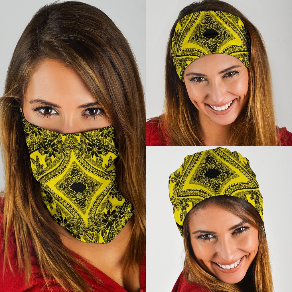 Polynesian Plumeria Mix Yellow Black Bandana 3 - Pack Yellow One Size - Polynesian Pride