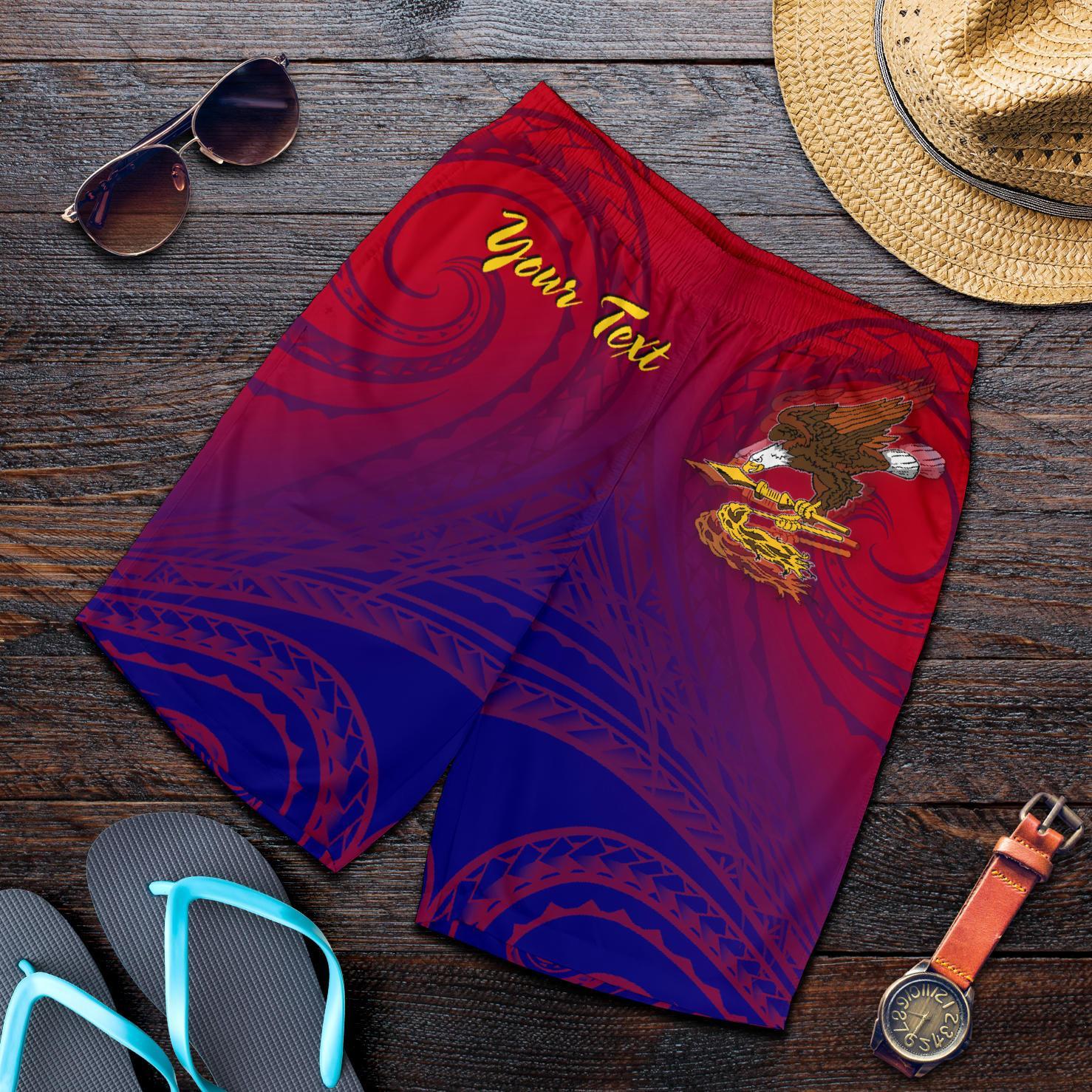 American Samoa Polynesian Custom Personalised Personalized Men's Shorts - Bald Eagle (Blue - Red) Blue - Polynesian Pride