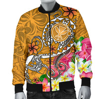 Hawaii Men's Bomber Jacket - Turtle Plumeria Polynesian Tattoo Gold Color - Polynesian Pride