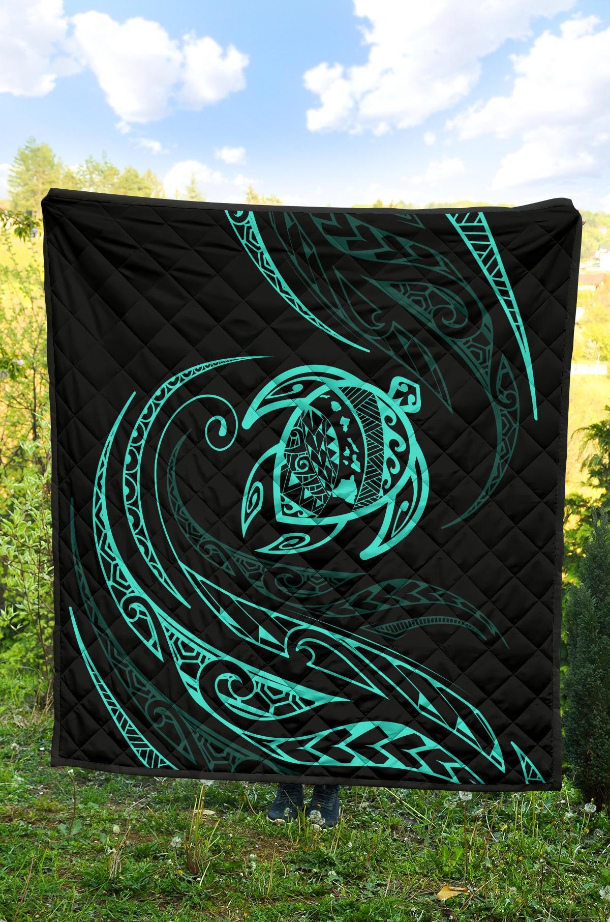 Hawaii Turtle Premium Quilt - Turquoise - Frida Style - Polynesian Pride