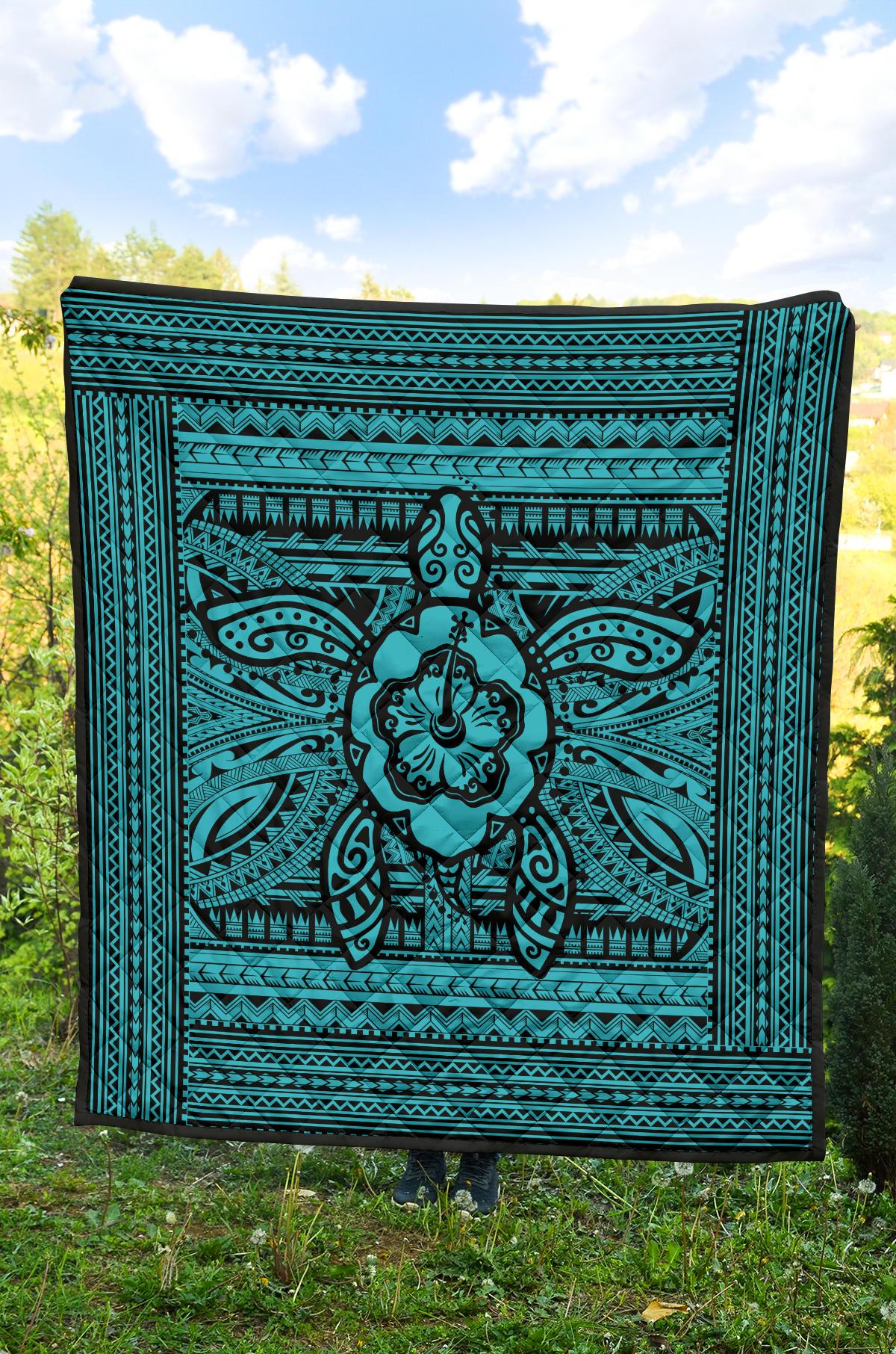 Hawaii Polyensian Turtle Premium Quilt Blue - Polynesian Pride