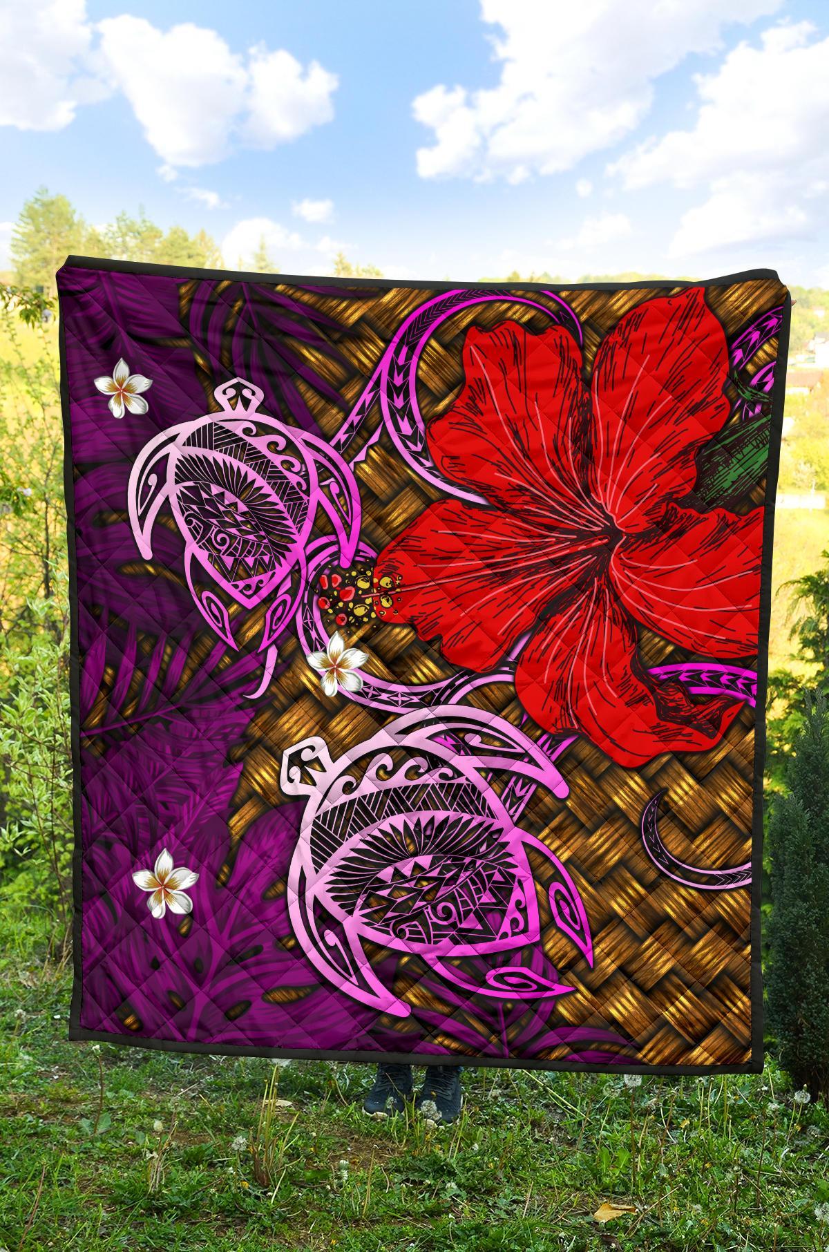 Hawaii Lauhala Hibiscus Polynesian Tropical Pink Premium Quilt - Wake Style - AH - Polynesian Pride