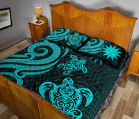Nauru Quilt Bed Set - Turquoise Tentacle Turtle - Polynesian Pride