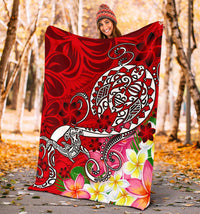 Polynesian Premium Blanket - Turtle Plumeria Red Color - Polynesian Pride