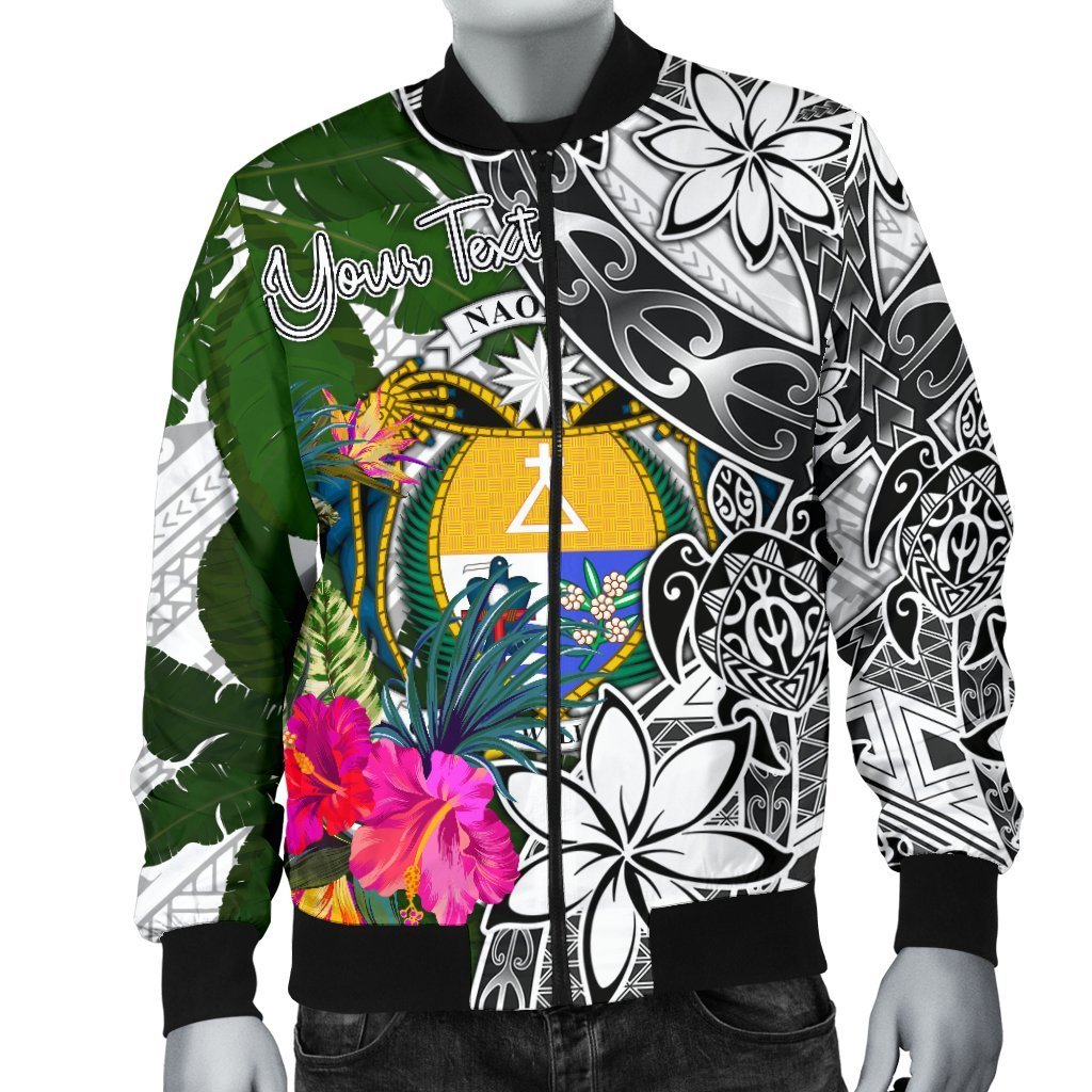 Nauru Custom Personalised Men's Bomber Jacket White - Turtle Plumeria Banana Leaf Crest - Polynesian Pride