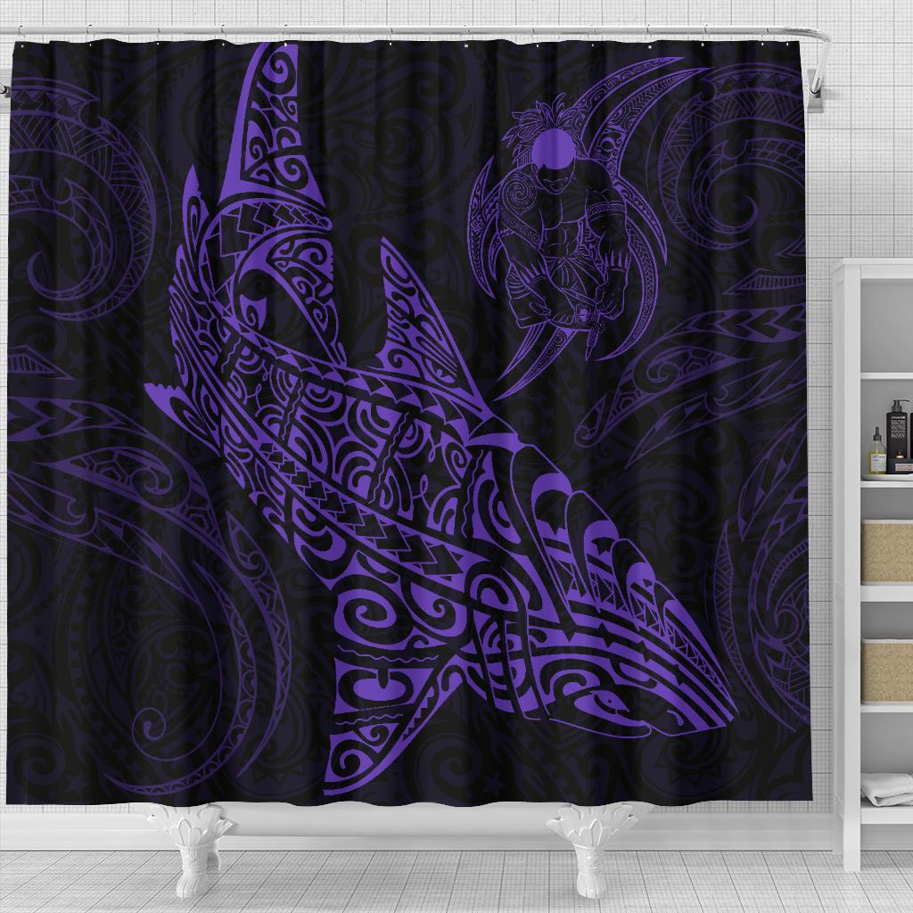 Shark Polynesian Shower Curtain - Polynesian Tattoo Purple - Polynesian Pride