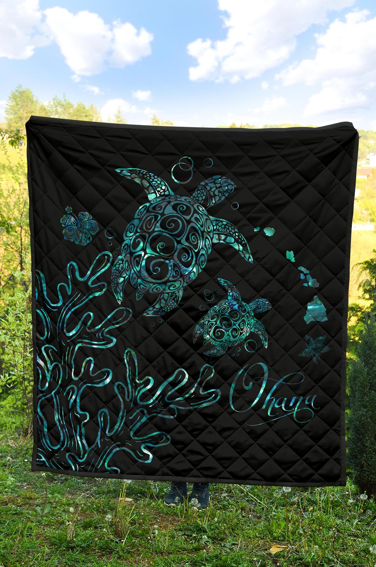 Hawaii Turtle Ohana Paua Shell Premium Quilt - Polynesian Pride
