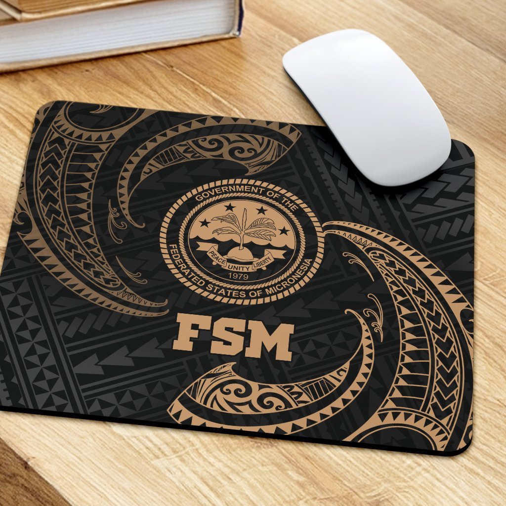Federated States Of Micronesia Mouse Pad - Gold Tribal Wave - Polynesian Pride