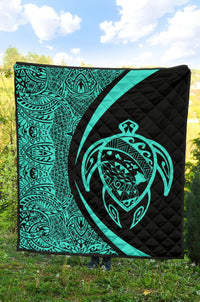 Hawaii Turtle Map Polynesian Premium Quilt - Turquoise - Circle Style - Polynesian Pride