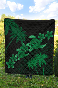 Hawaii Turtle Plumeria Coconut Tree Polynesian Premium Quilt - Green - Polynesian Pride