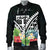 Fiji Men's Bomber Jacket - Fiji Coat of Arms & Polynesian Tropical Flowers White - Polynesian Pride