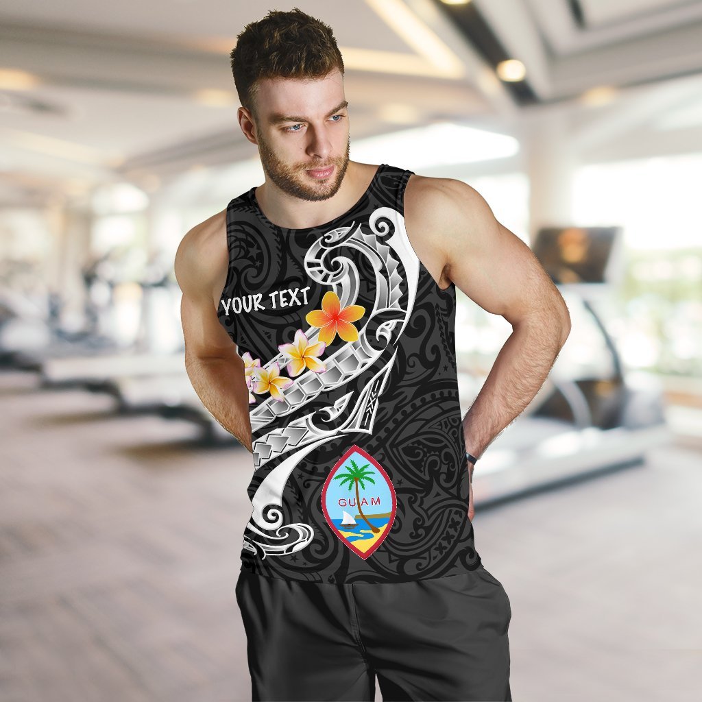 Guam Personalised Men's Tank Top - Guam Seal Polynesian Patterns Plumeria (Black) Black - Polynesian Pride