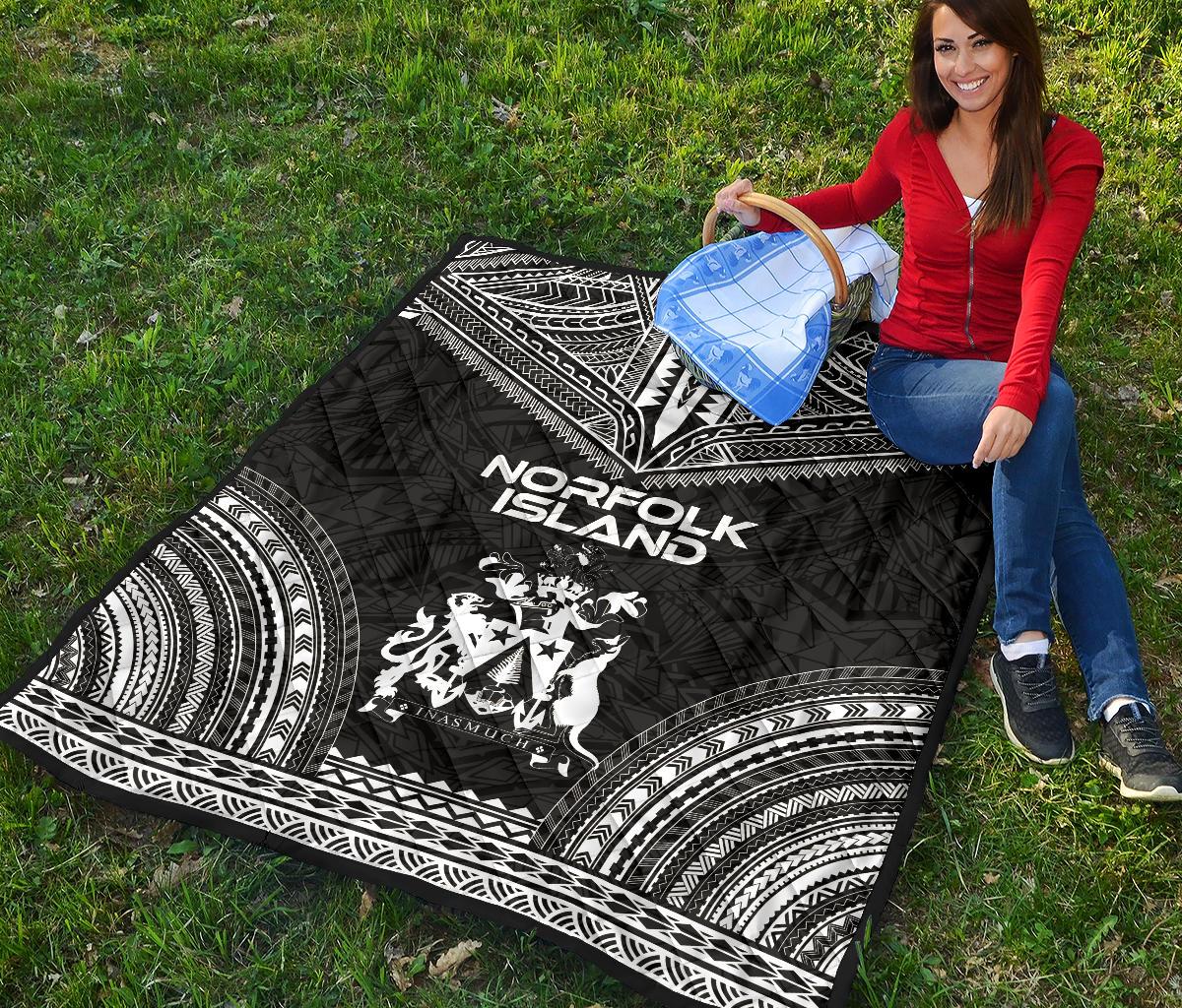 Norfolk Island Premium Quilt - Norfolk Island Coat Of Arms Polynesian Chief Black Version - Polynesian Pride
