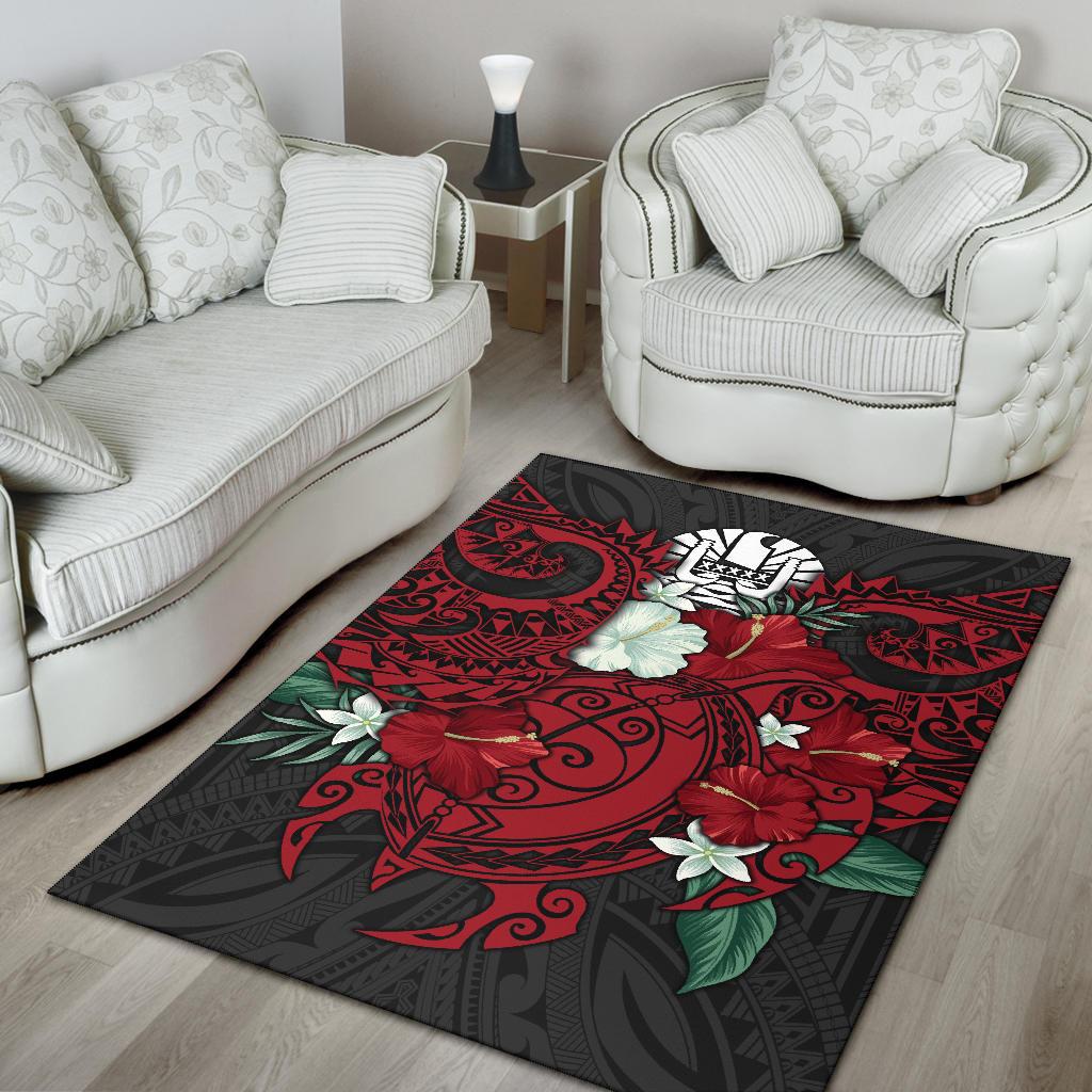 Tahiti Polynesian Area Rug - Hibiscus and Sea Turtle (Red) - Polynesian Pride