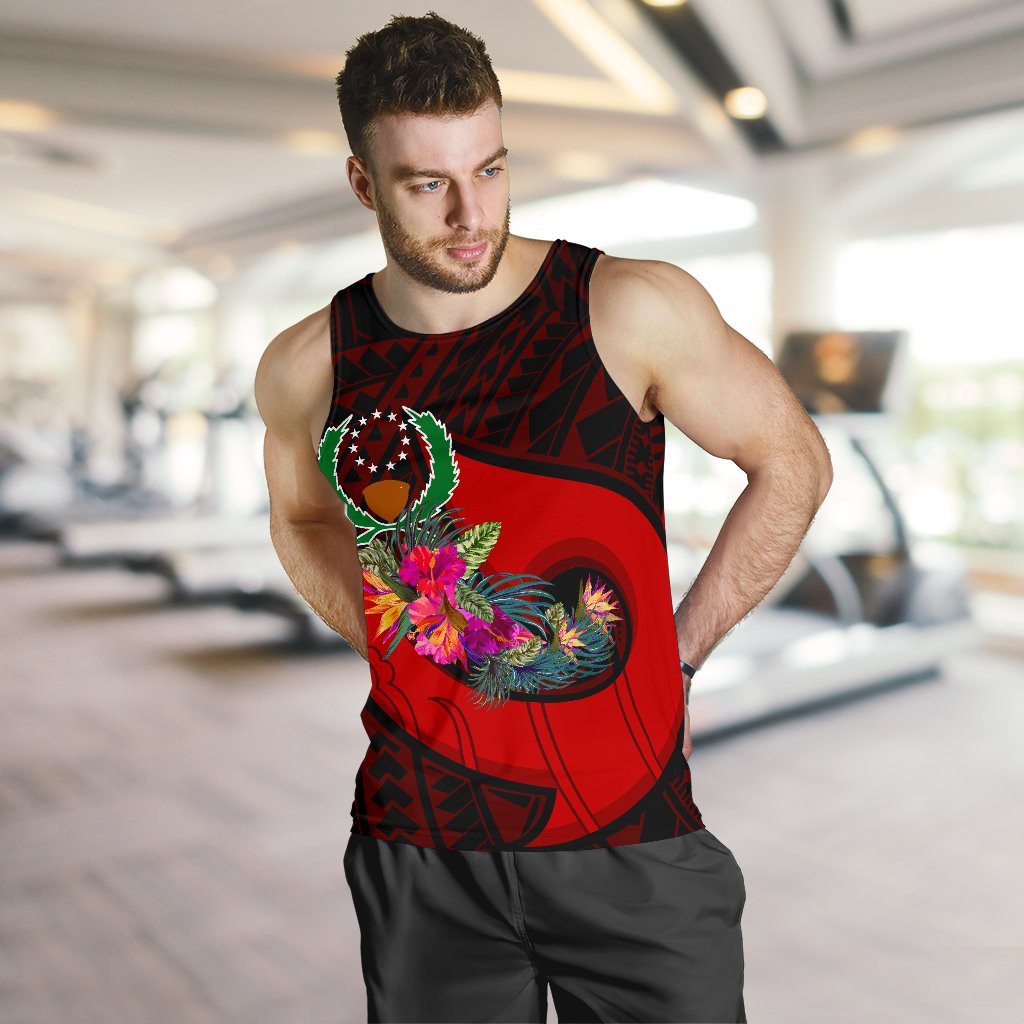 Pohnpei Men's Tank Top - Polynesian Hook And Hibiscus (Red) Red - Polynesian Pride