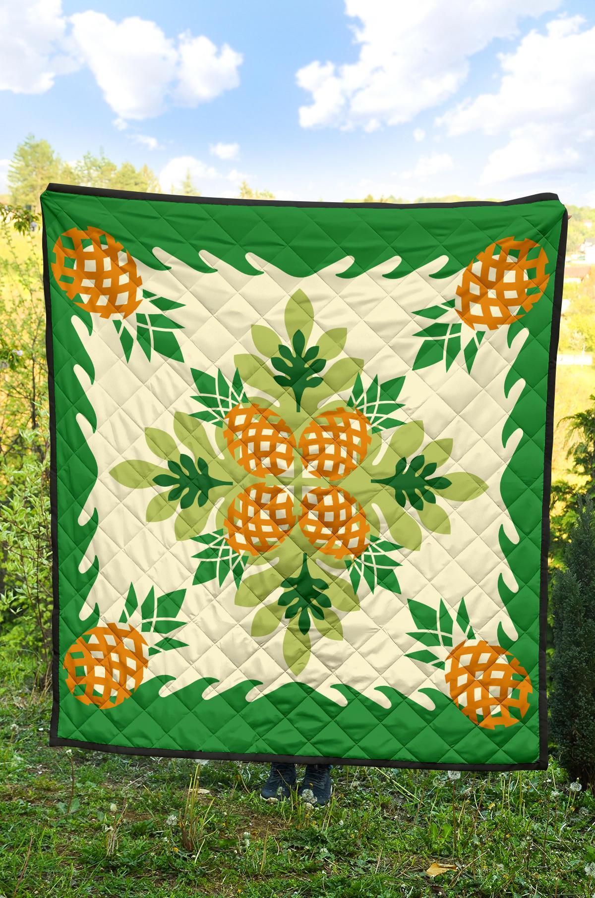 Hawaiian Pineapple leaves Tropical Pattern Premium Quilt - Green - Argu Style - AH - Polynesian Pride