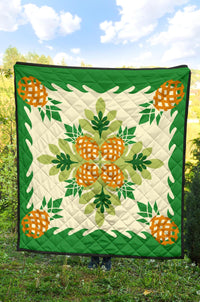 Hawaiian Pineapple leaves Tropical Pattern Premium Quilt - Green - Argu Style - AH - Polynesian Pride