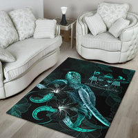 Fiji Polynesian Area Rugs - Turtle With Blooming Hibiscus Turquoise - Polynesian Pride