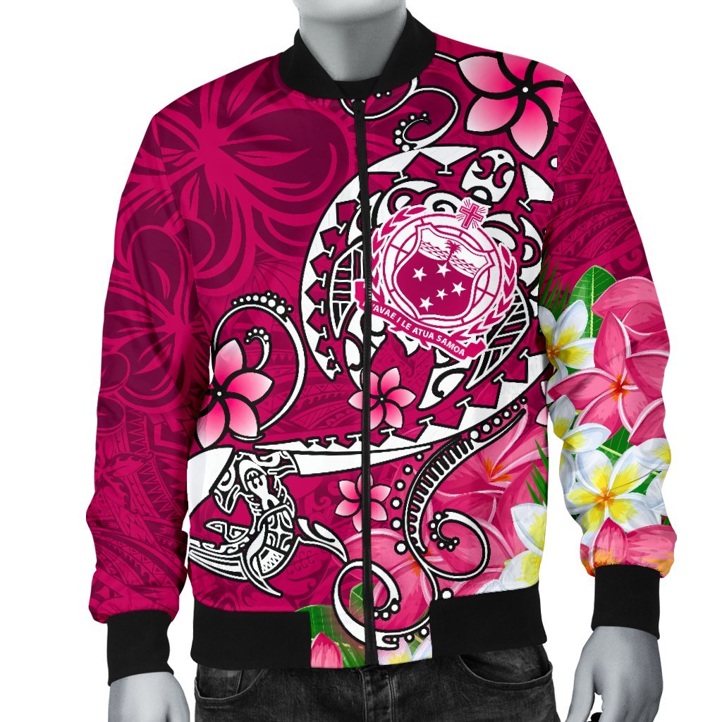 Samoa Men's Bomber Jacket - Turtle Plumeria (Pink) - Polynesian Pride