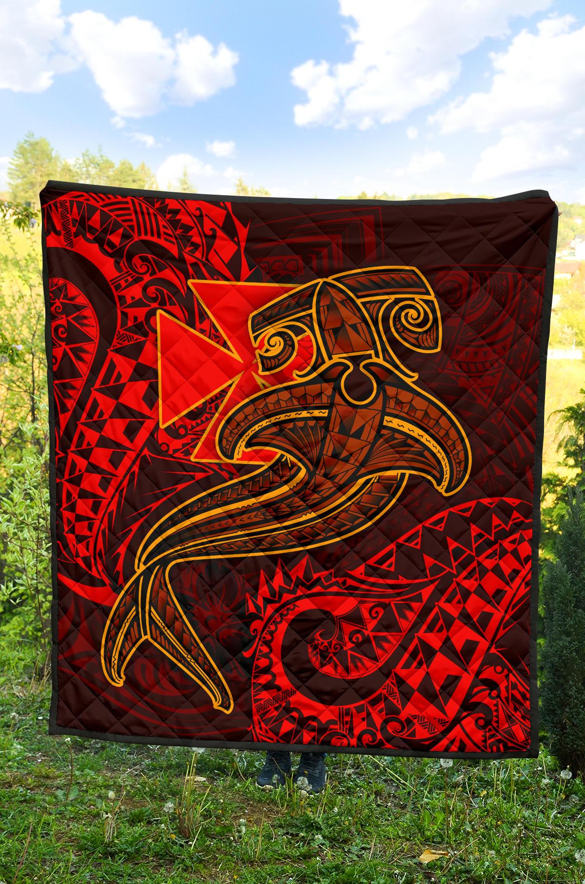 Polynesian Wallis and Futuna Premium Quilt - Red Shark Polynesian Tattoo - Polynesian Pride