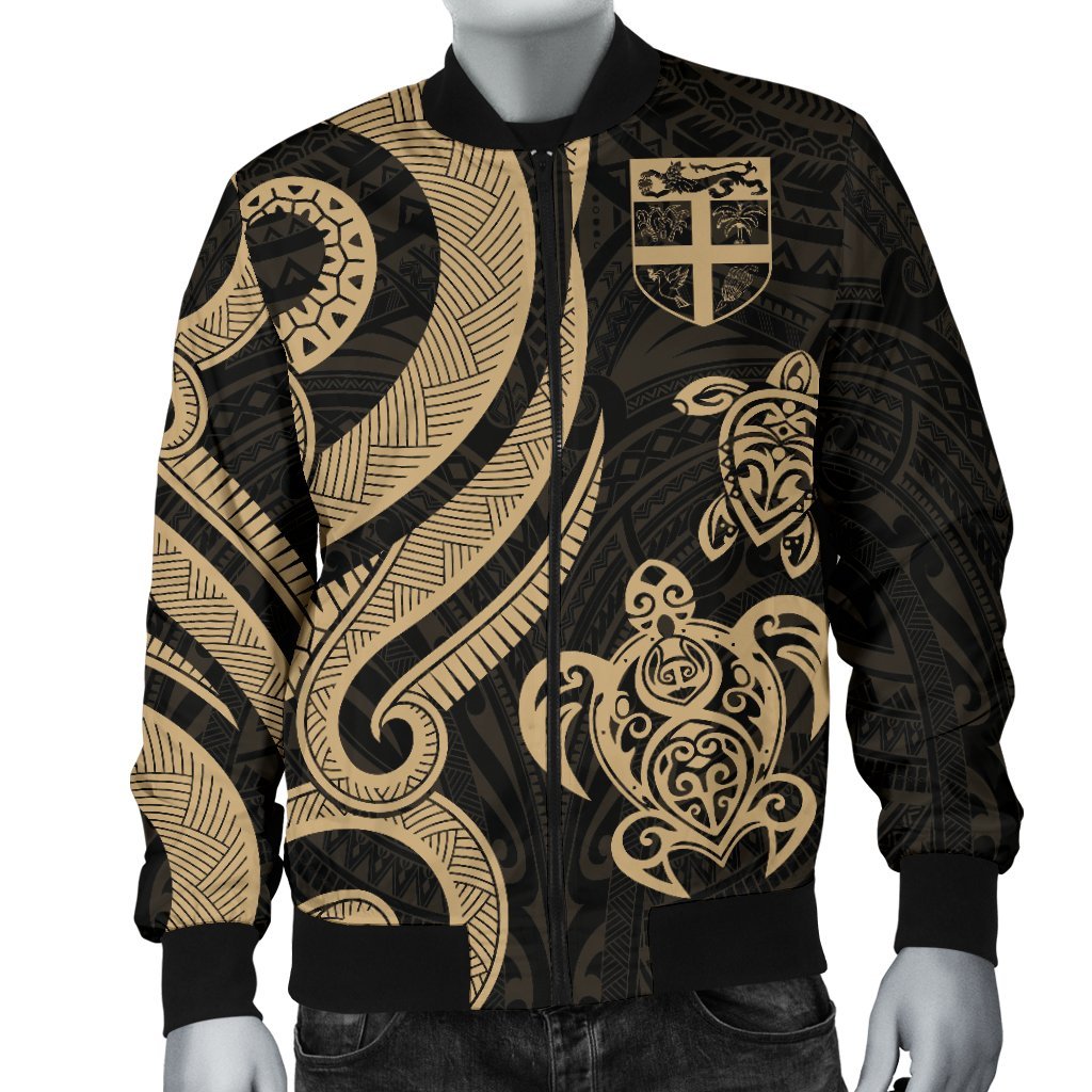 Fiji Polynesian Men Bomber Jacket - Gold Tentacle Turtle - Polynesian Pride