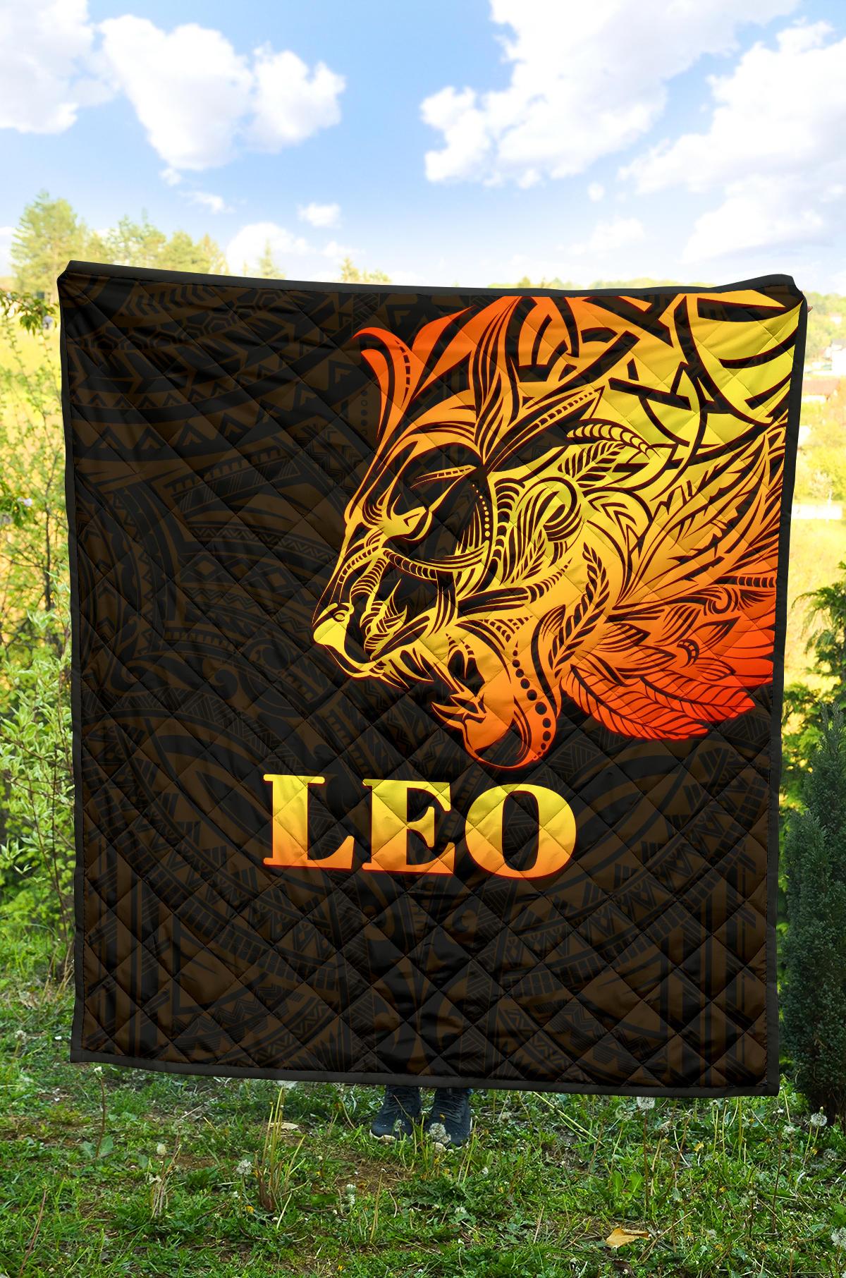 Sun In Leo Zodiac Premium Quilt Polynesian Tattoo Simple - Orange Black - Polynesian Pride