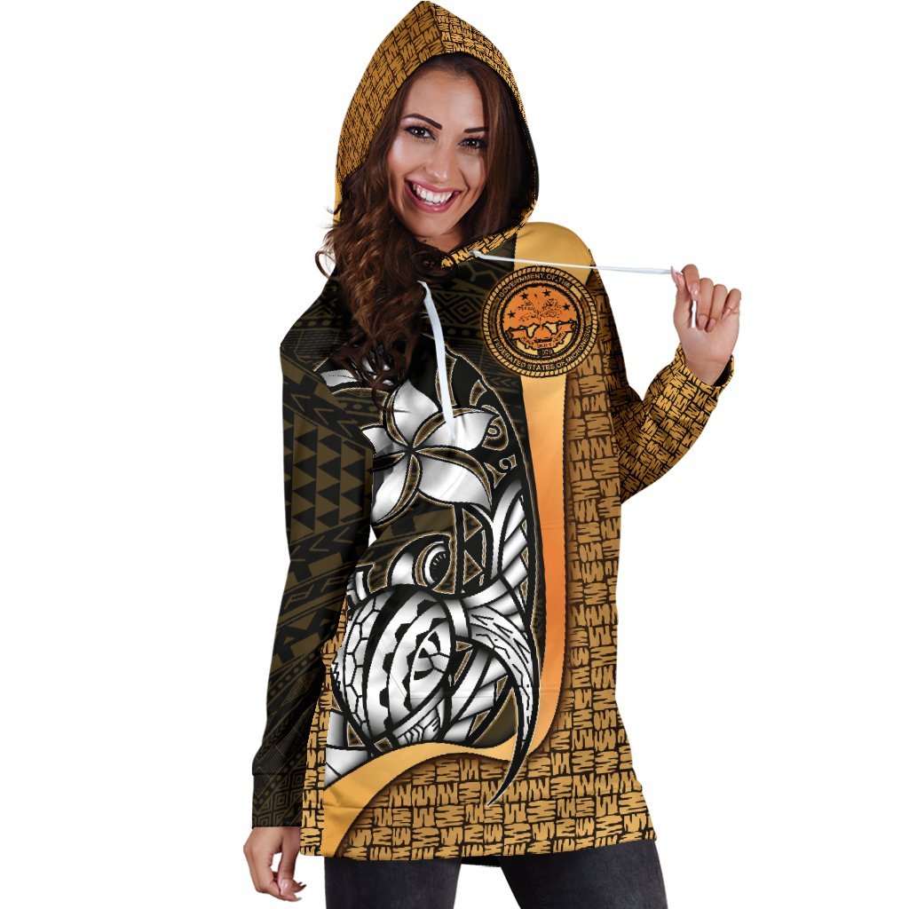 Federated States of Micronesia Women's Hoodie Dress Gold - Turtle With Hook - Polynesian Pride