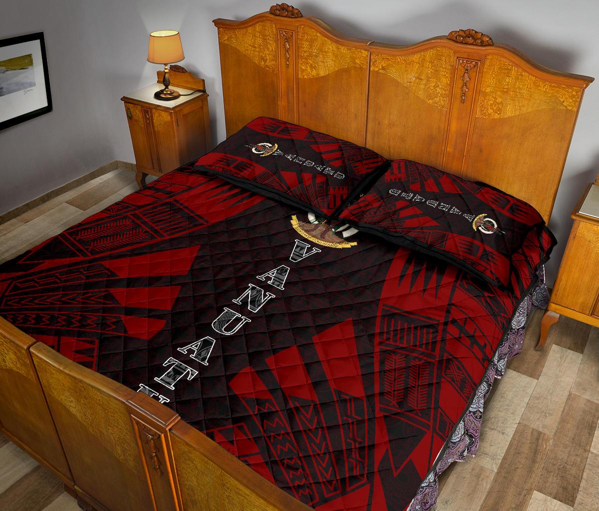 Vanuatu Quilt Bed Set - Vanuatu Coat Of Arms Red Tattoo Style - Polynesian Pride