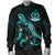 Vanuatu Polynesian Men's Bomber Jacket - Turtle With Blooming Hibiscus Turquoise - Polynesian Pride