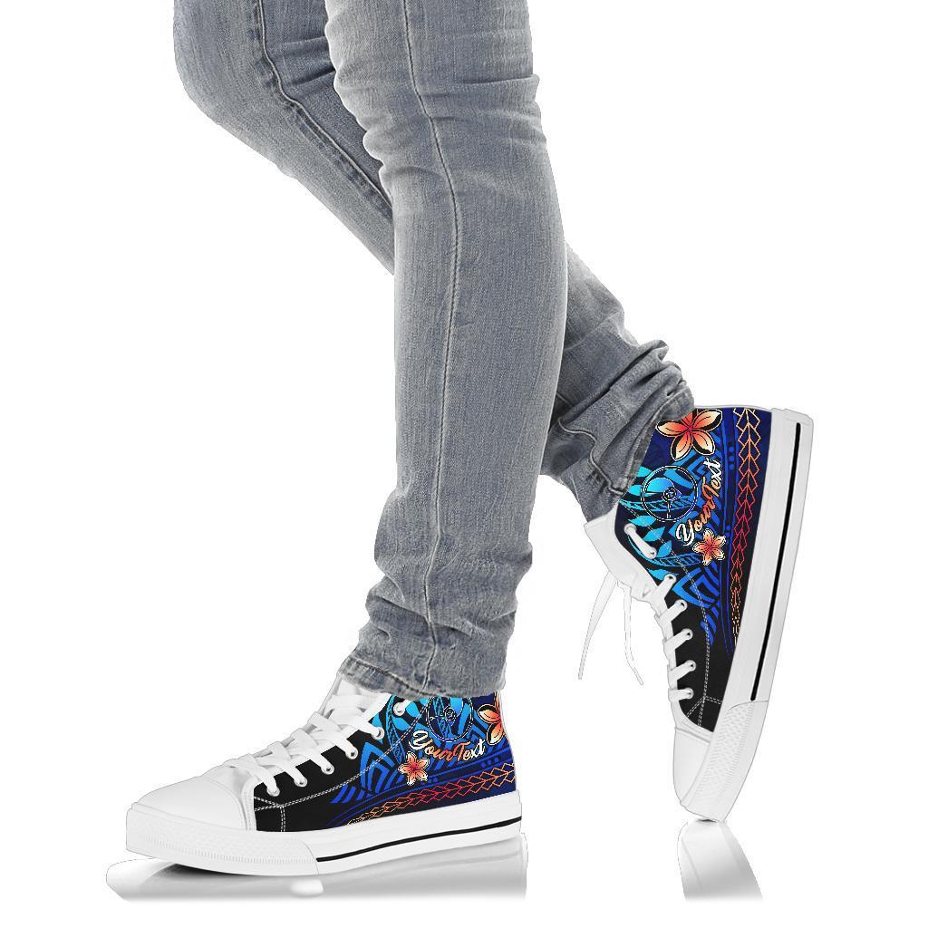 Yap Custom Personalised High Top Shoes Blue - Vintage Tribal Mountain - Polynesian Pride