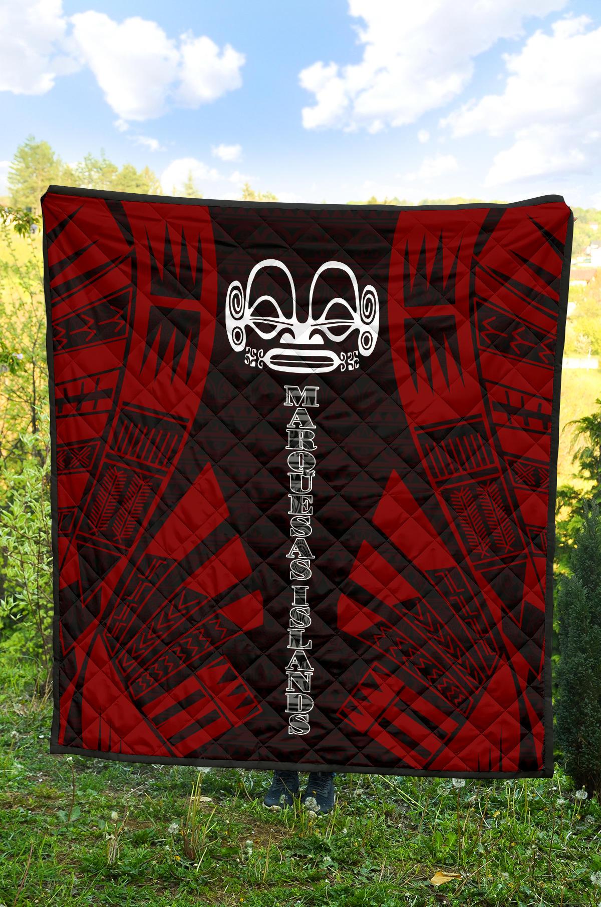Marquesas Islands Premium Quilt - Marquesas Islands Tiki Face Polynesian Red Tattoo - Polynesian Pride