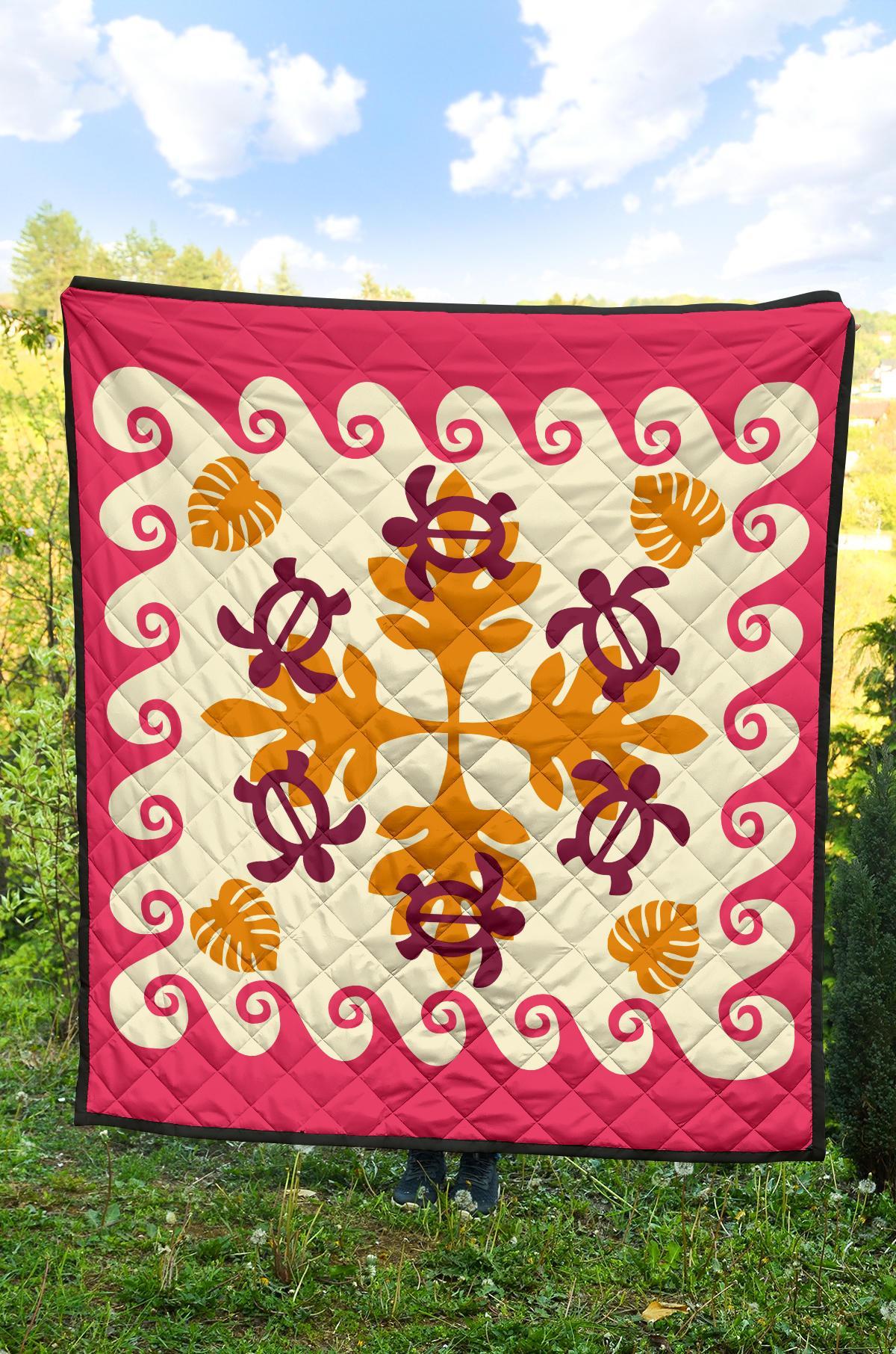 Hawaiian Turtle Pattern Premium Quilt - Pink - Argu Style - AH - Polynesian Pride
