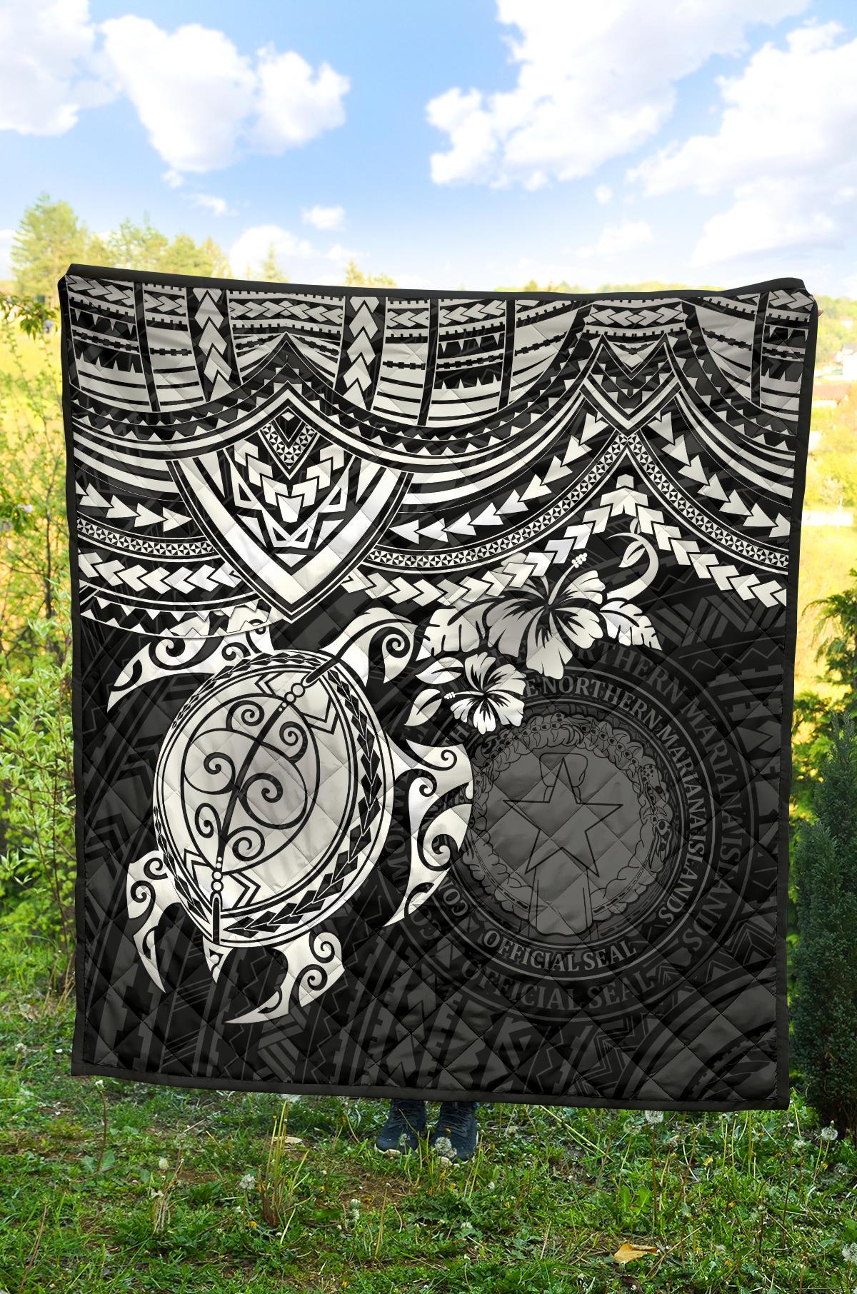 Northern Mariana Islands Polynesian Premium Quilt - Northern Mariana Islands Seal & White Turtle Hibiscus - Polynesian Pride