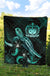 Samoa Polynesian Premium Quilt - Turtle With Blooming Hibiscus Turquoise - Polynesian Pride