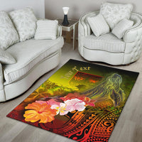 Fiji Custom Personalised Area Rug - Humpback Whale with Tropical Flowers (Yellow) - Polynesian Pride