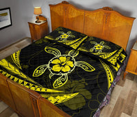Hawaii Quilt Bed Set - Hibiscus Turtle Tribal Waves Yellow - Polynesian Pride
