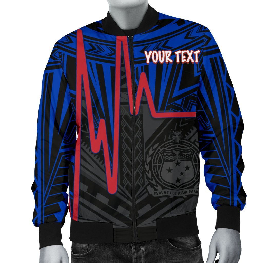 Samoa Personalised Men's Bomber Jacket - Samoa Seal With Polynesian Patterns In Heartbeat Style (Blue) - Polynesian Pride