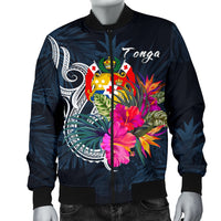 Tonga Polynesian Men's Bomber Jacket - Tropical Flower - Polynesian Pride